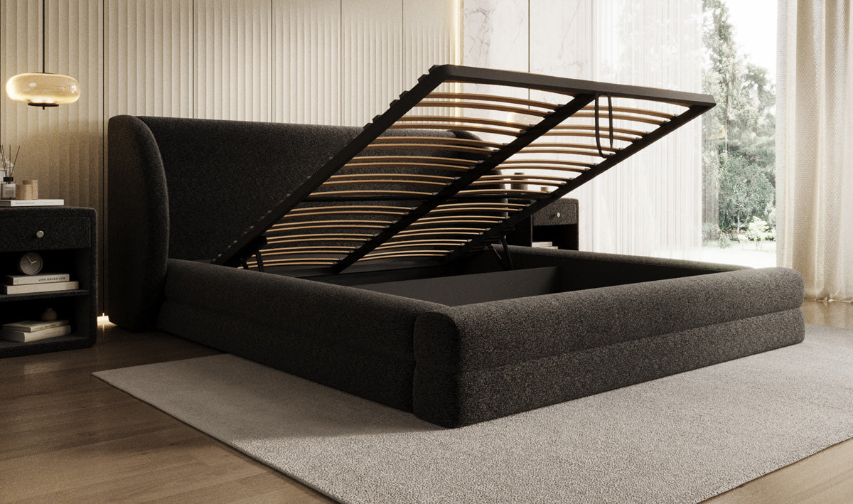 Design gestoffeerd bed Liv in structuurstof met opbergruimte