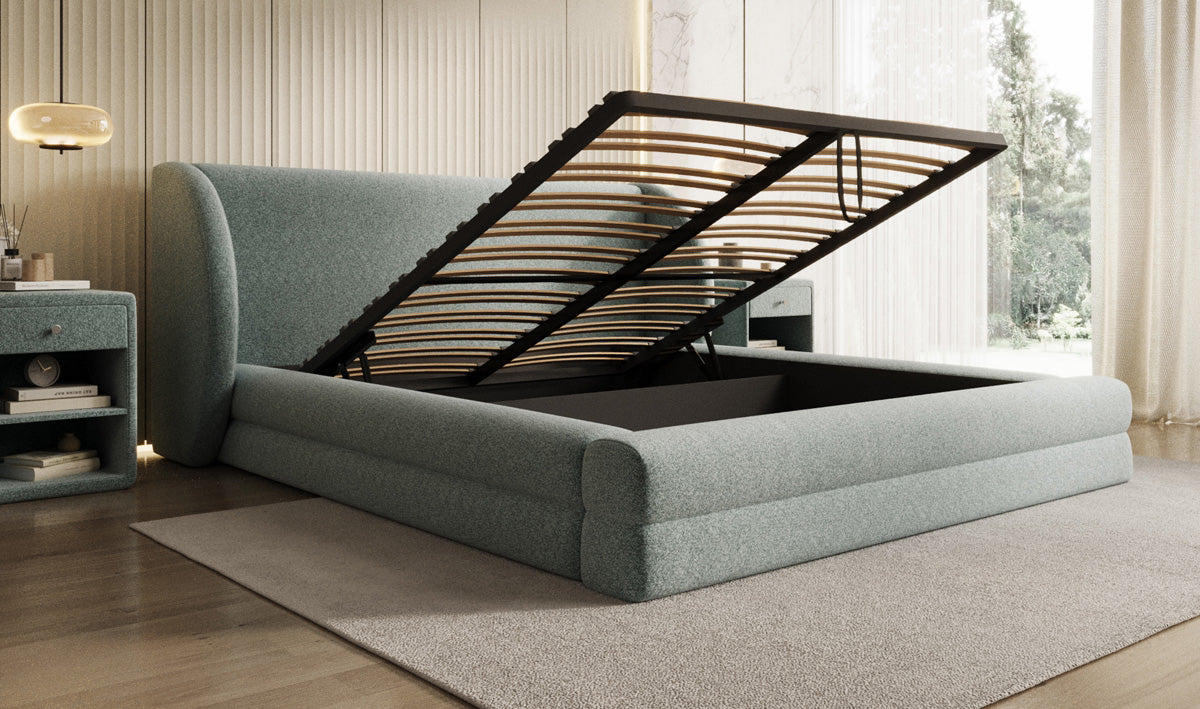 Design gestoffeerd bed Liv in structuurstof met opbergruimte