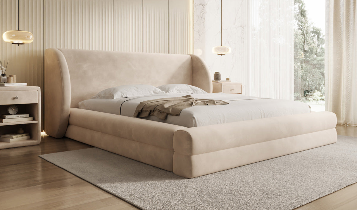 Designer gestoffeerd bed Liv in Fluweel met opbergruimte