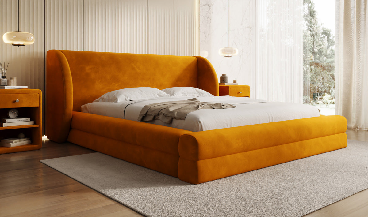 Designer gestoffeerd bed Liv in Fluweel met opbergruimte