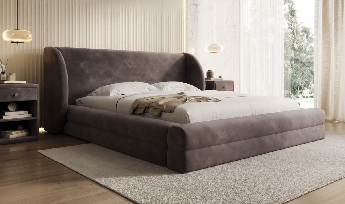 Designer gestoffeerd bed Liv in Fluweel met opbergruimte