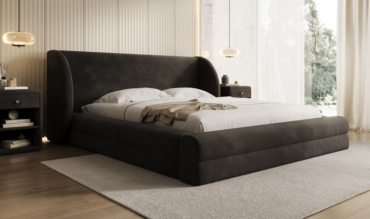 Designer gestoffeerd bed Liv in Fluweel met opbergruimte