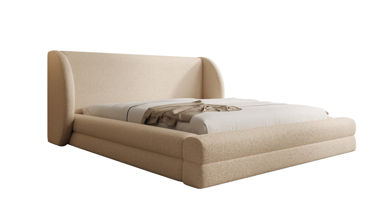 Design gestoffeerd bed Liv in Teddystof Bouclé met opbergruimte