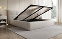 Designer gestoffeerd bed Gioia in Teddystof Bouclé met opbergruimte