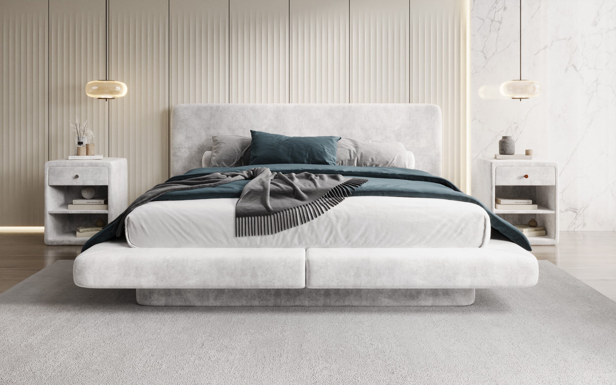 Designer gestoffeerd bed Yumi in Fluweel
