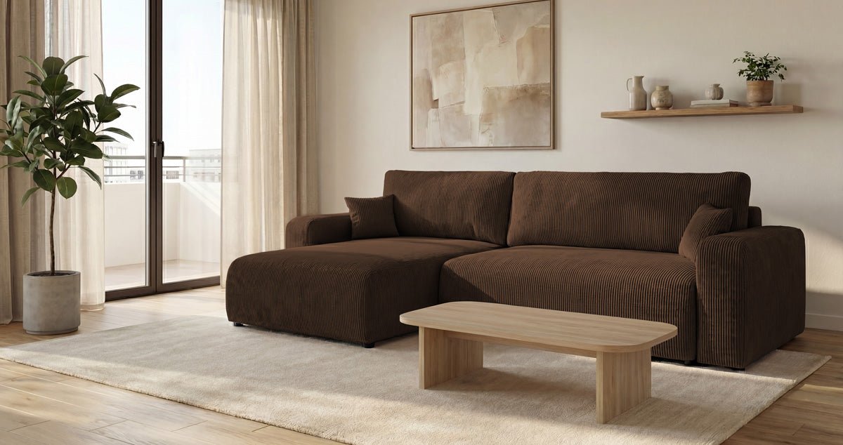 Designbank Noma met slaap- en klapfunctie in Ribstof