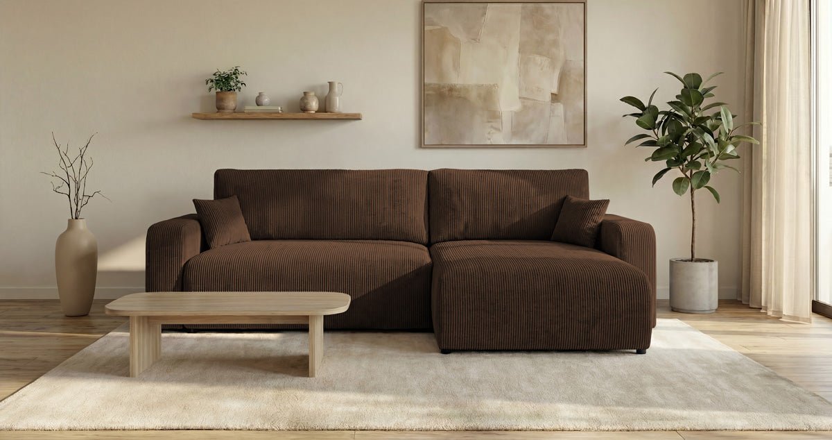 Designbank Noma met slaap- en klapfunctie in Ribstof