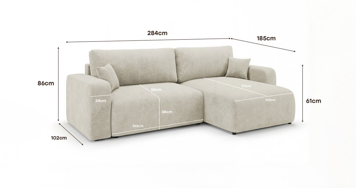 Designbank Noma met slaap- en klapfunctie in Ribstof