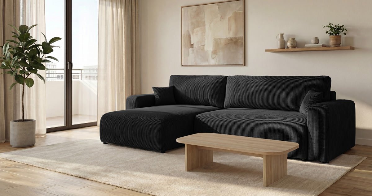 Designbank Noma met slaap- en klapfunctie in Ribstof