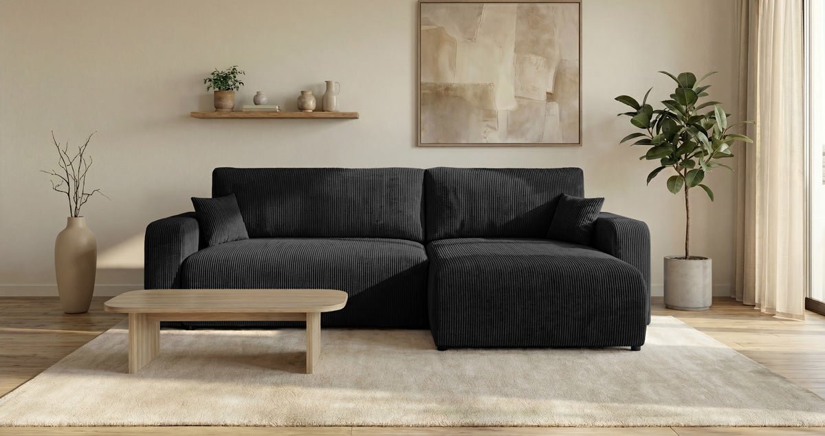 Designbank Noma met slaap- en klapfunctie in Ribstof