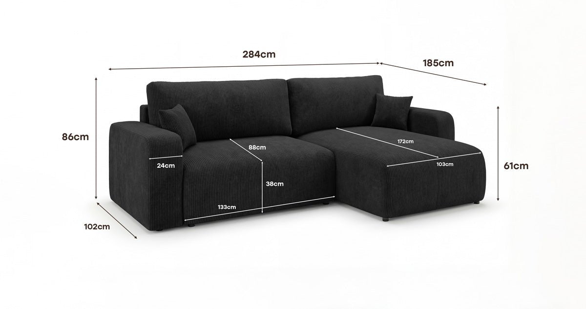 Designbank Noma met slaap- en klapfunctie in Ribstof