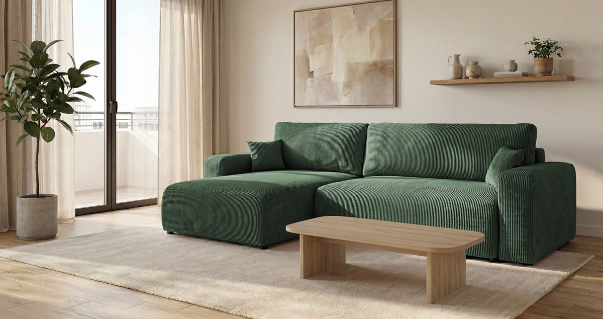 Designbank Noma met slaap- en klapfunctie in Ribstof