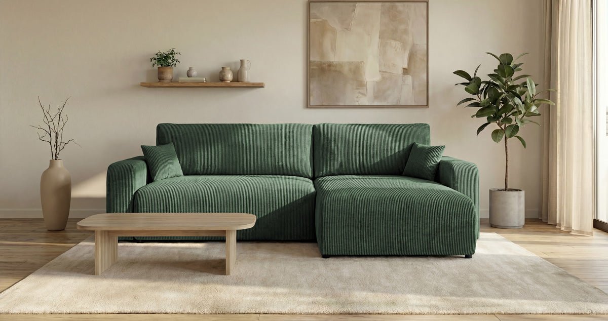 Designbank Noma met slaap- en klapfunctie in Ribstof