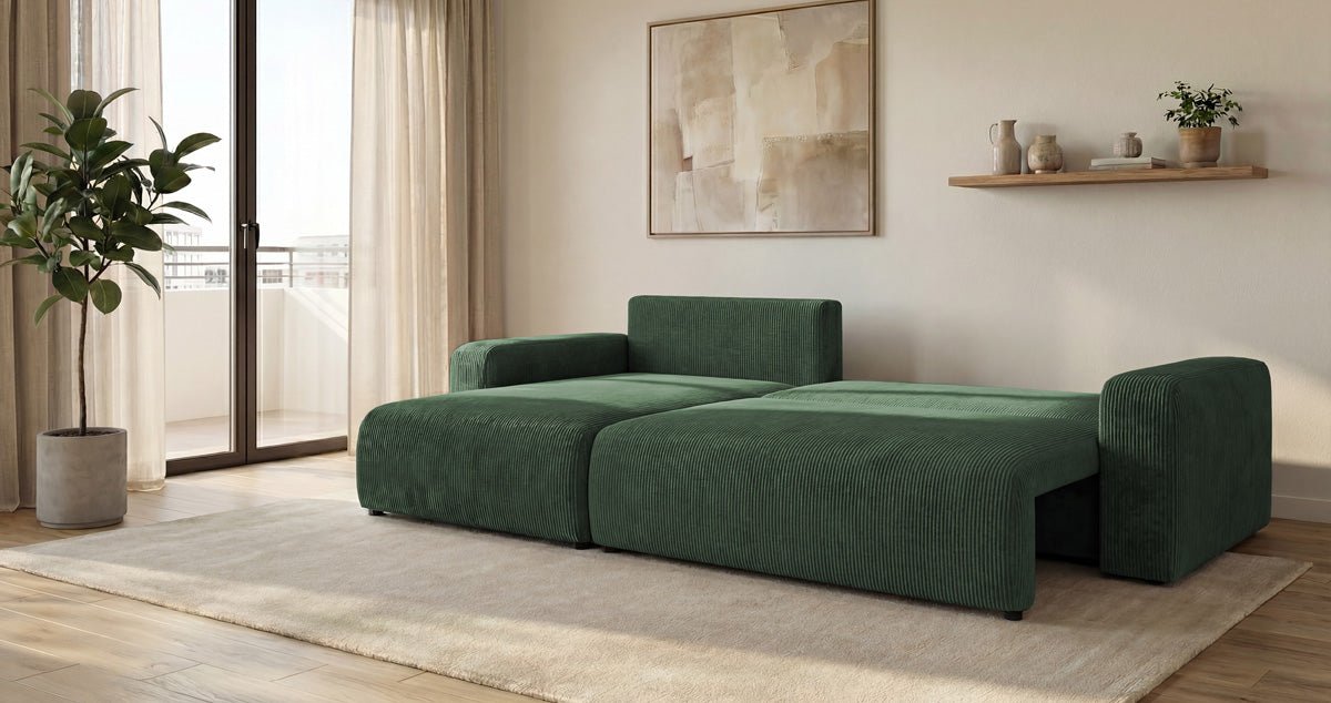 Designbank Noma met slaap- en klapfunctie in Ribstof