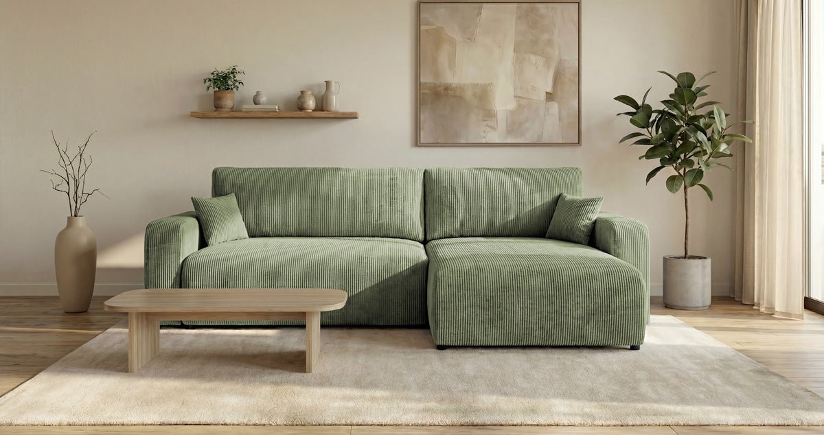 Designbank Noma met slaap- en klapfunctie in Ribstof