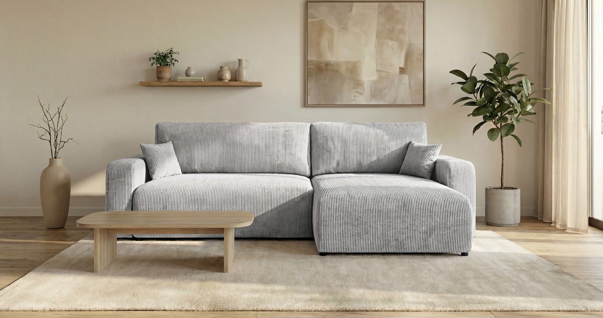 Designbank Noma met slaap- en klapfunctie in Ribstof
