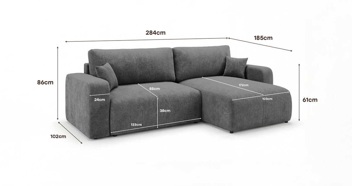 Designbank Noma met slaap- en klapfunctie in Ribstof