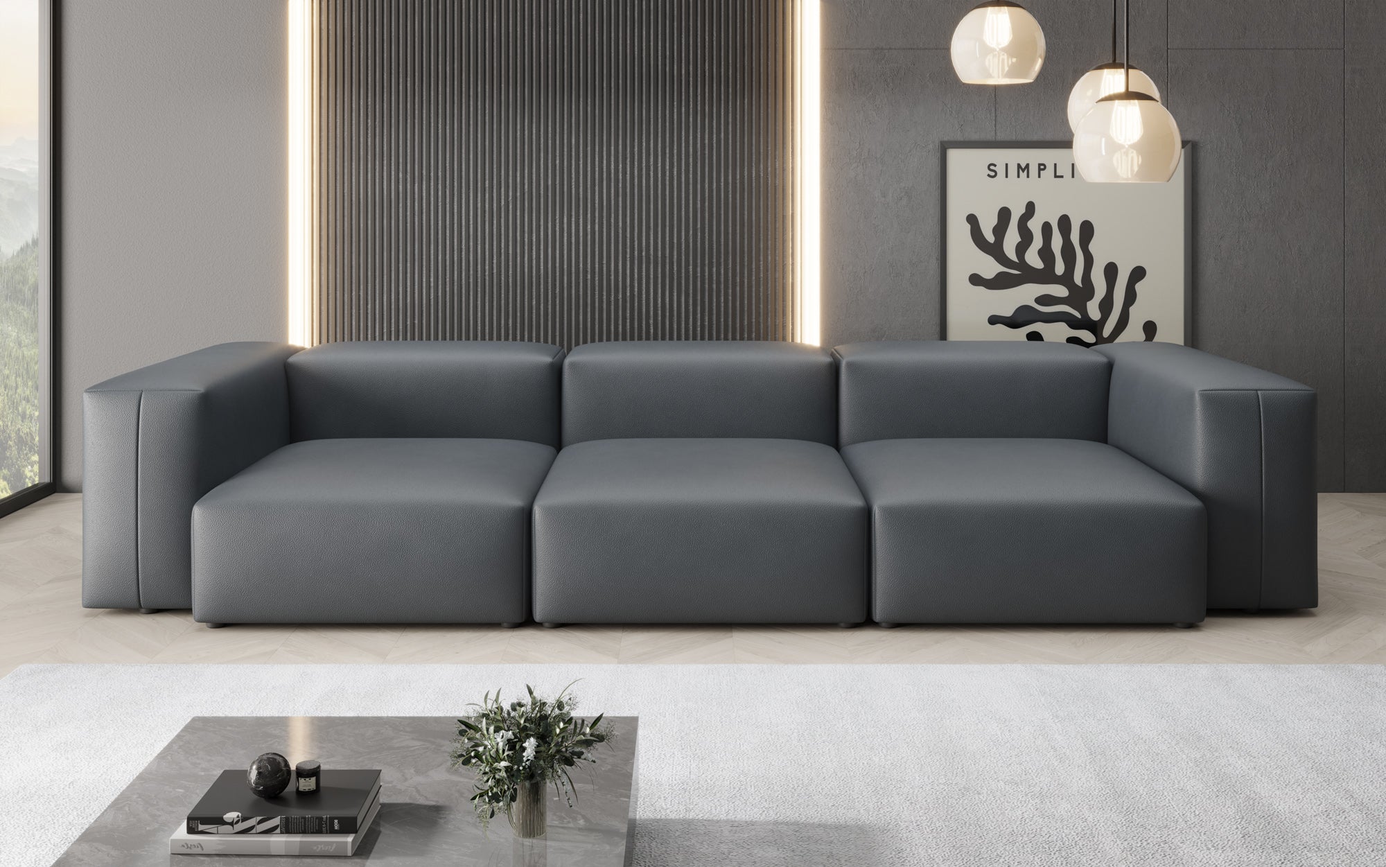 Designer 3-zits bank Snug van echt leer