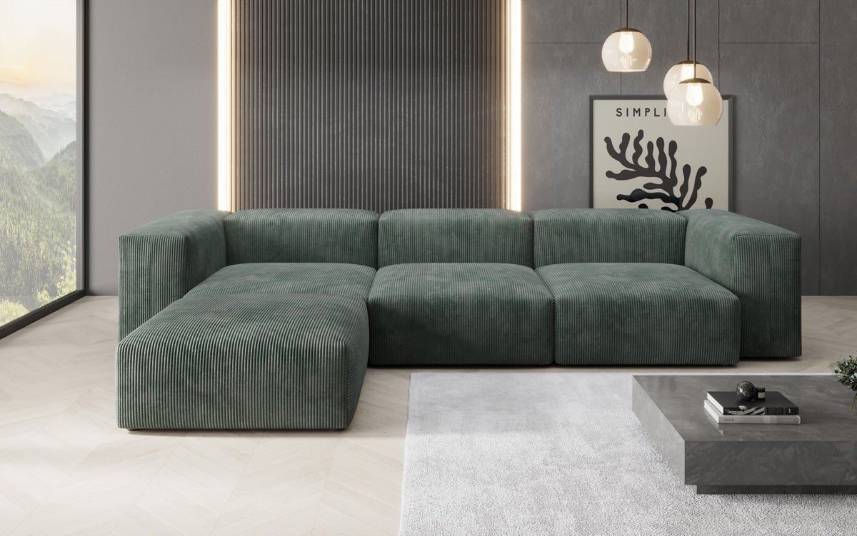 Designer L Sofa Snug in Ribstof