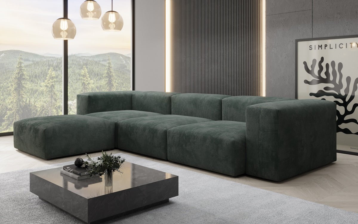 Designer L Sofa Snug in Ribstof