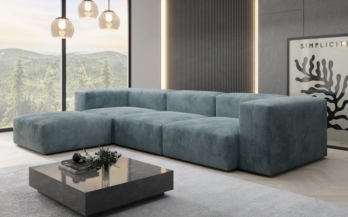 Designer L Sofa Snug in Ribstof