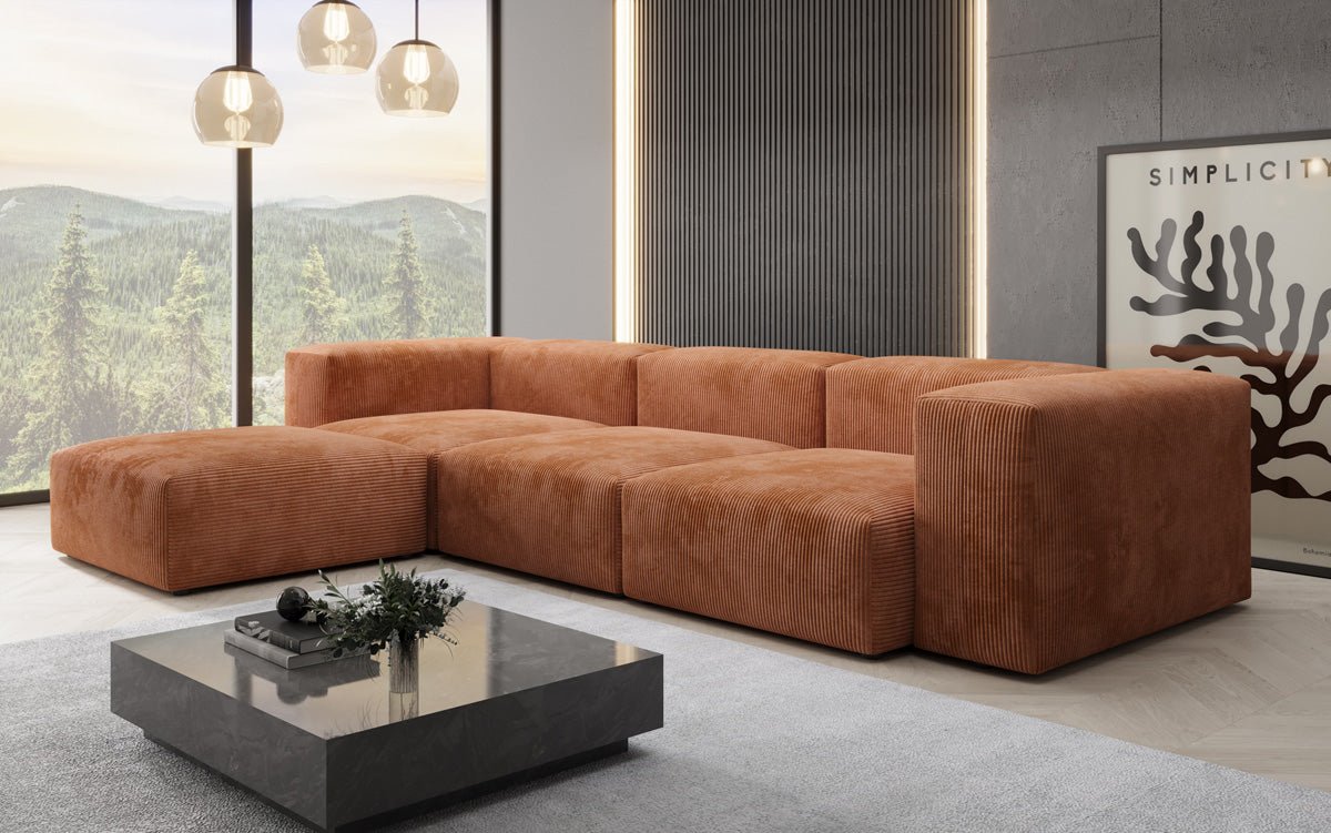 Designer L Sofa Snug in Ribstof