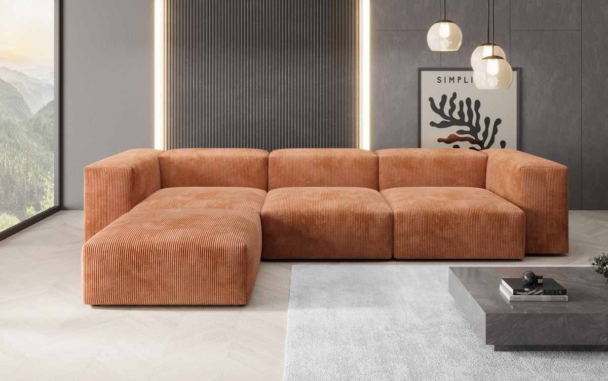 Designer L Sofa Snug in Ribstof
