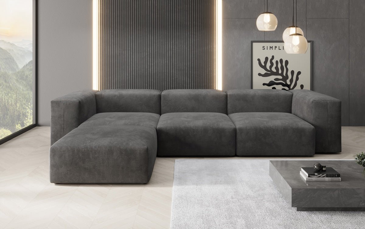 Designer L Sofa Snug in Ribstof