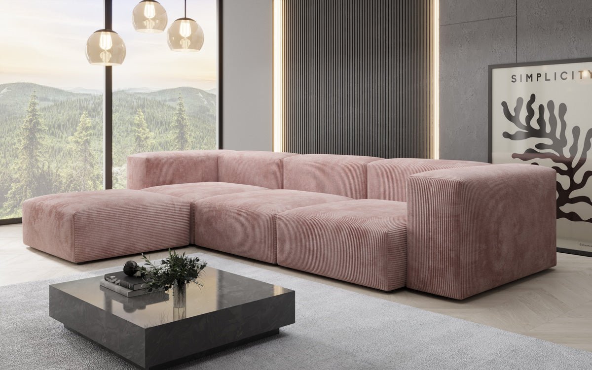Designer L Sofa Snug in Ribstof