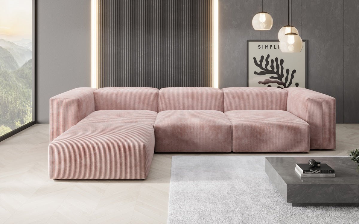 Designer L Sofa Snug in Ribstof