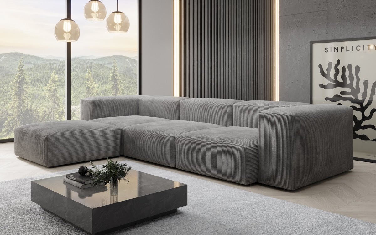 Designer L Sofa Snug in Ribstof