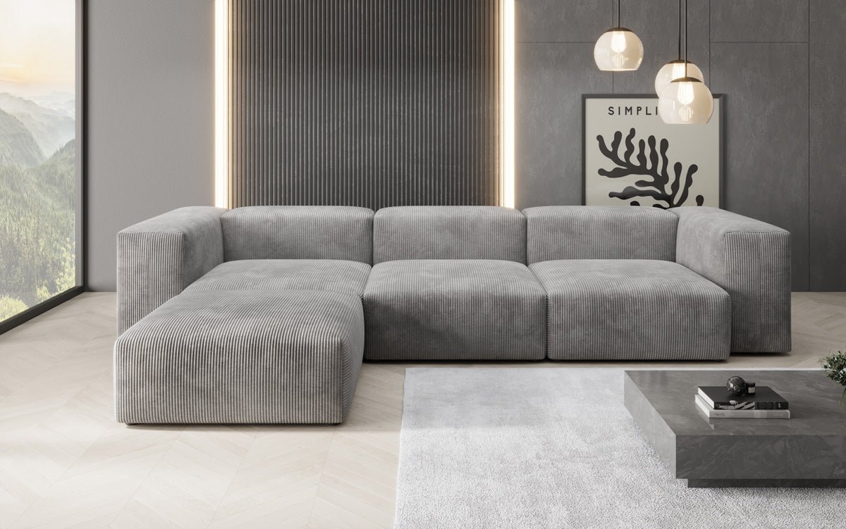 Designer L Sofa Snug in Ribstof