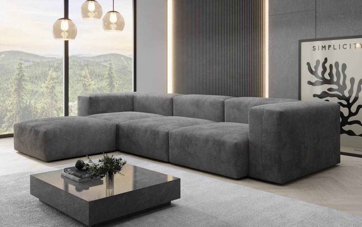 Designer L Sofa Snug in Ribstof