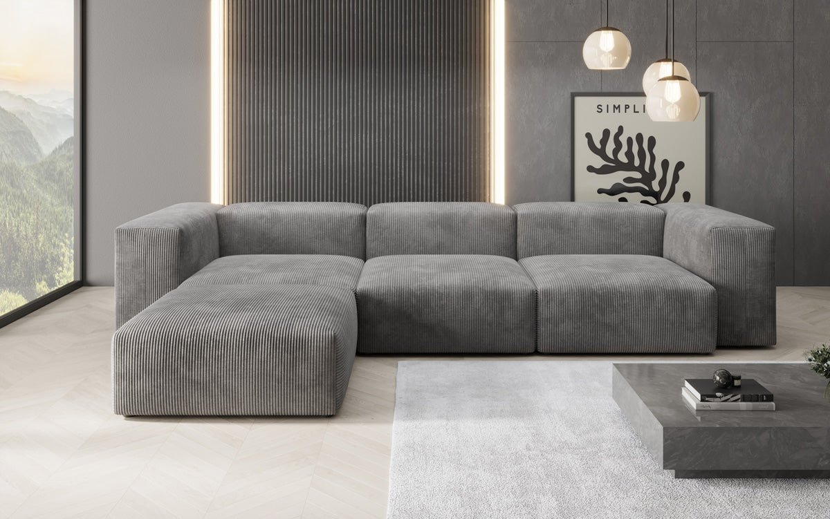 Designer L Sofa Snug in Ribstof