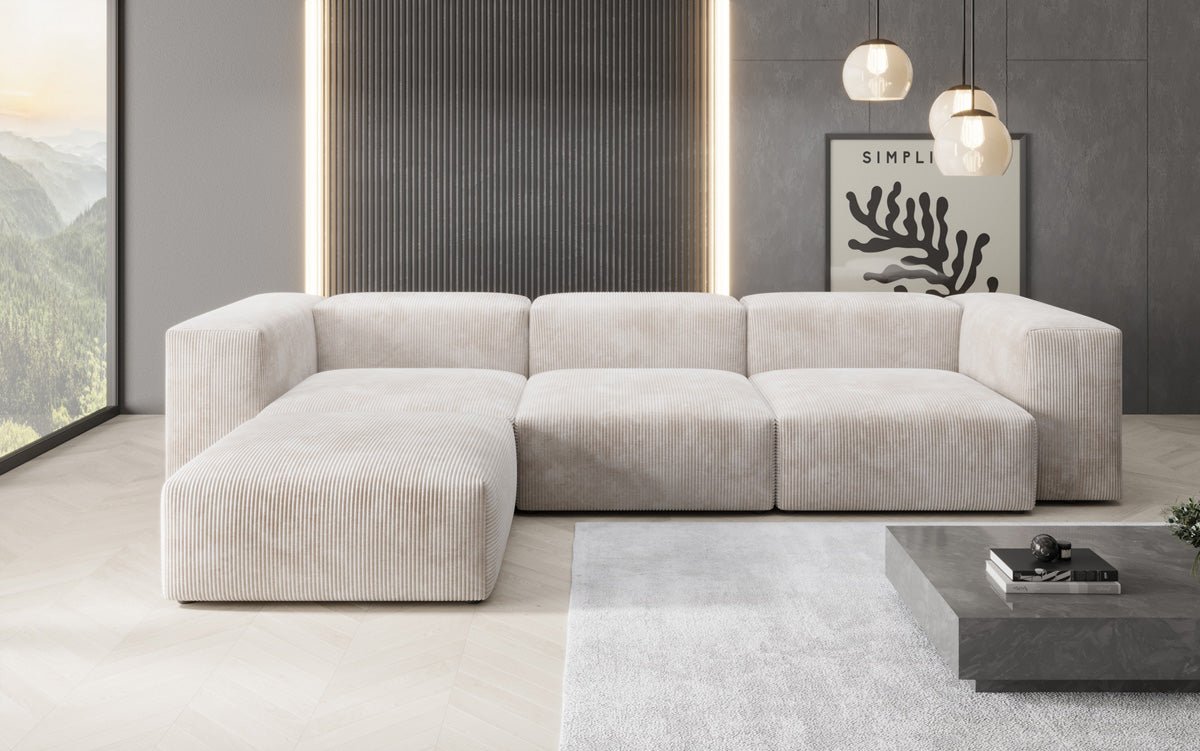 Designer L Sofa Snug in Ribstof
