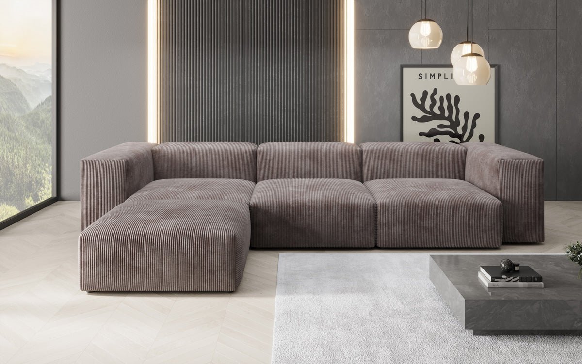 Designer L Sofa Snug in Ribstof