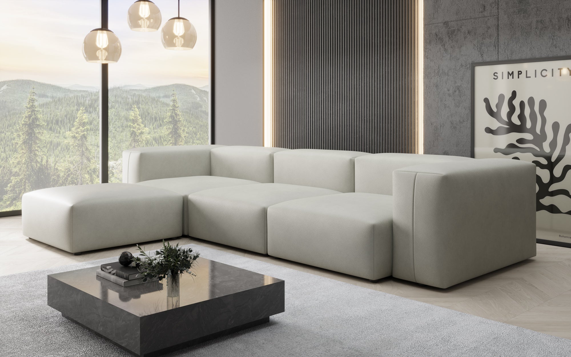 Designer L-bank Snug van echt leer