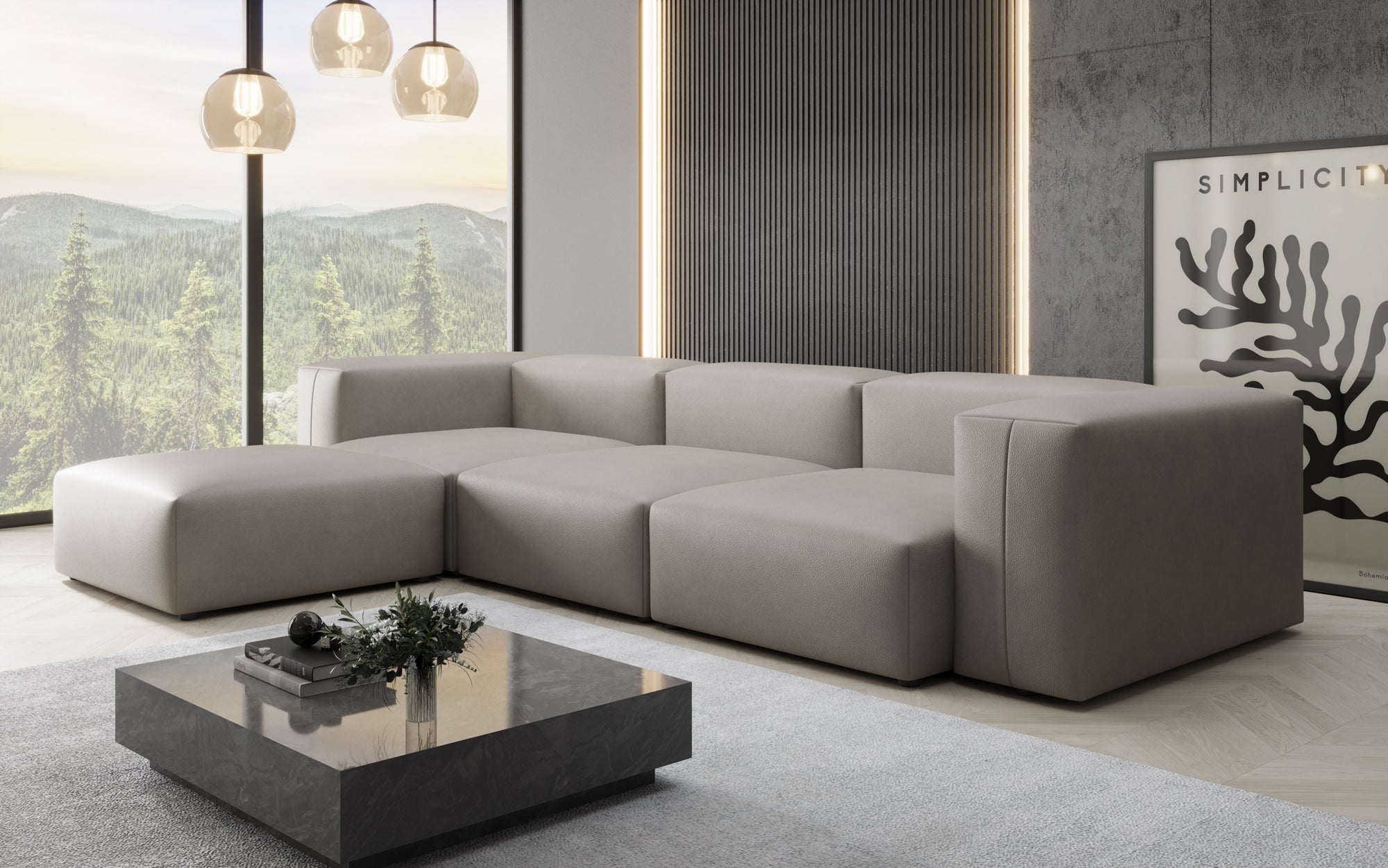 Designer L-bank Snug van echt leer