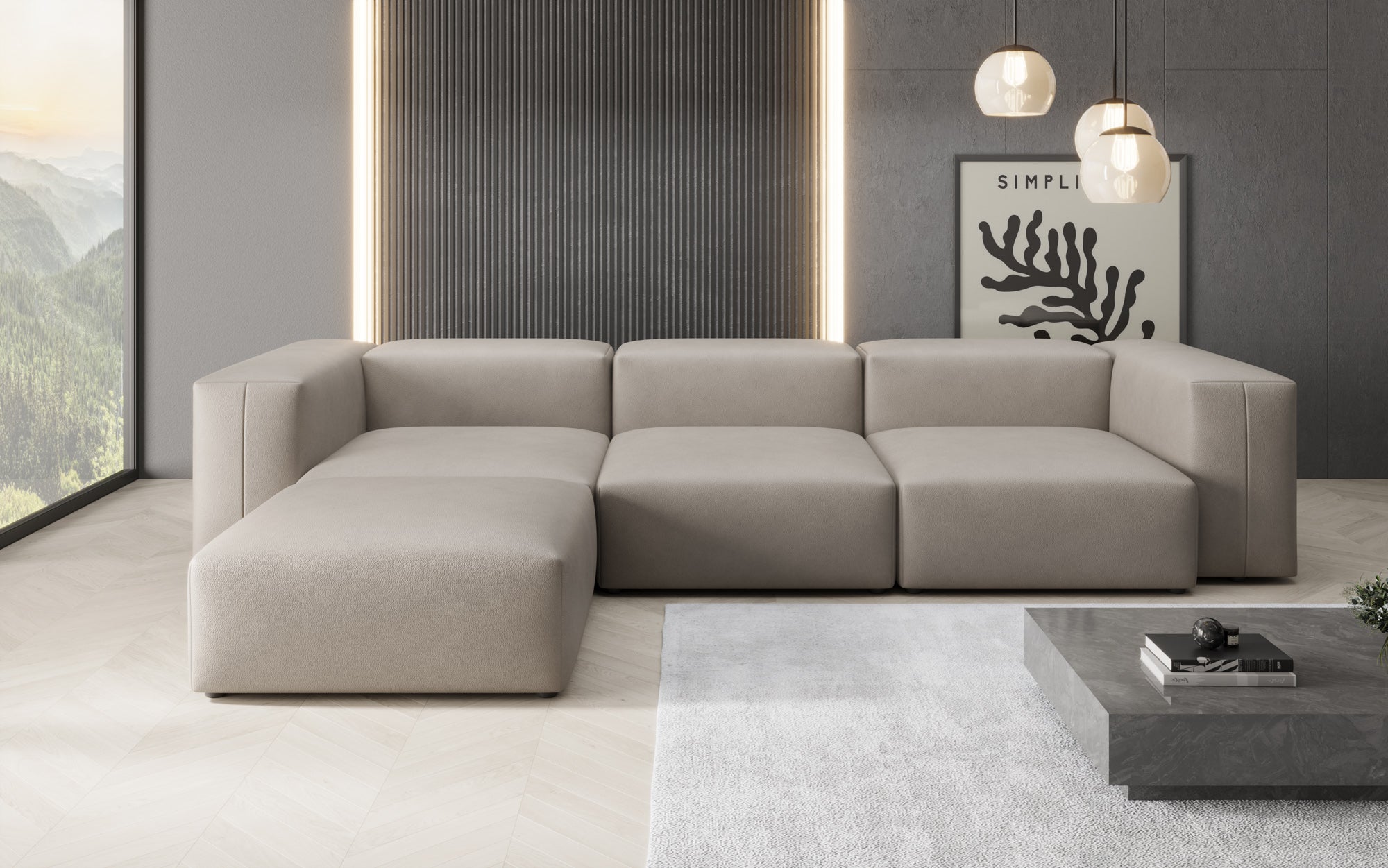 Designer L-bank Snug van echt leer