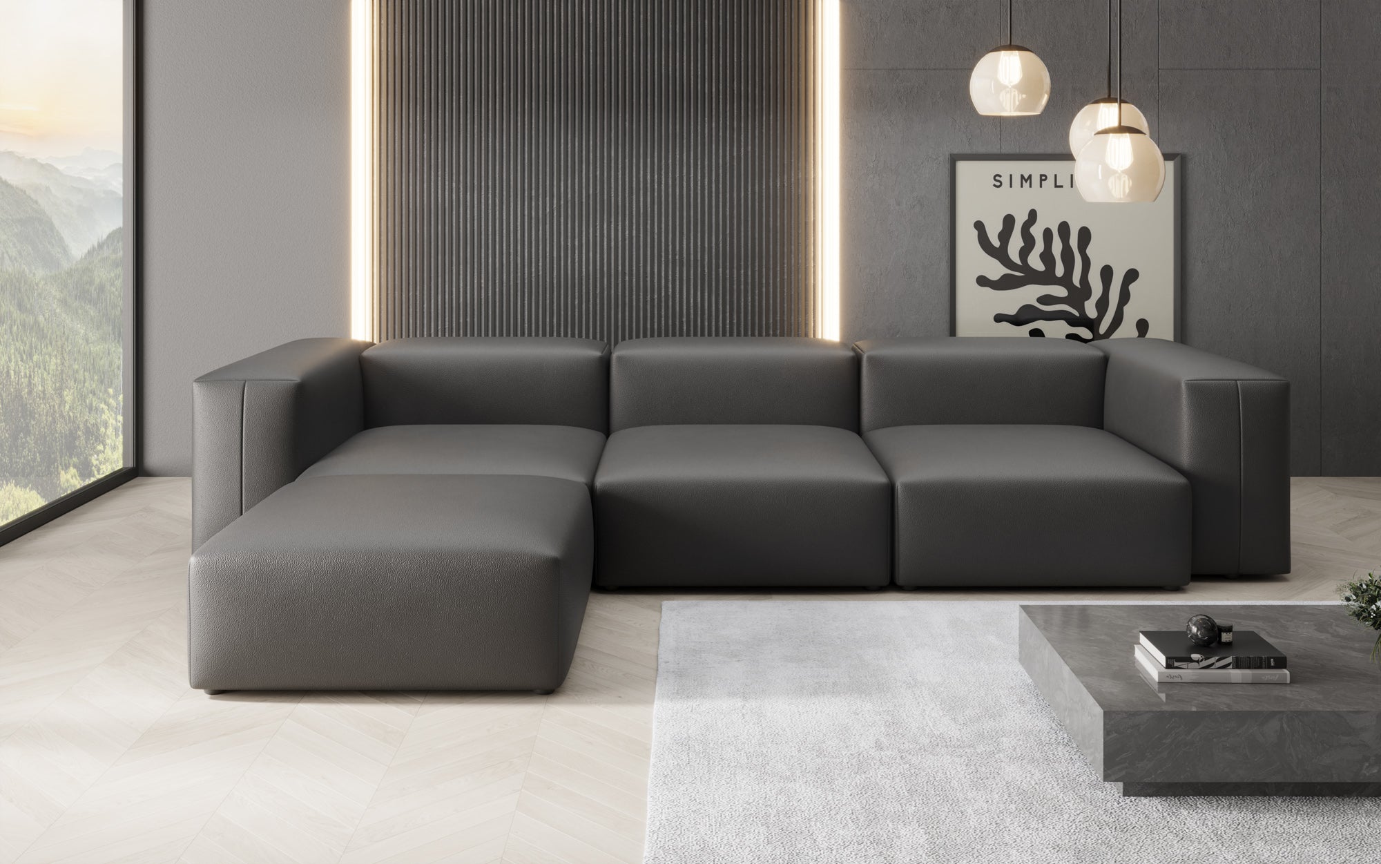 Designer L-bank Snug van echt leer