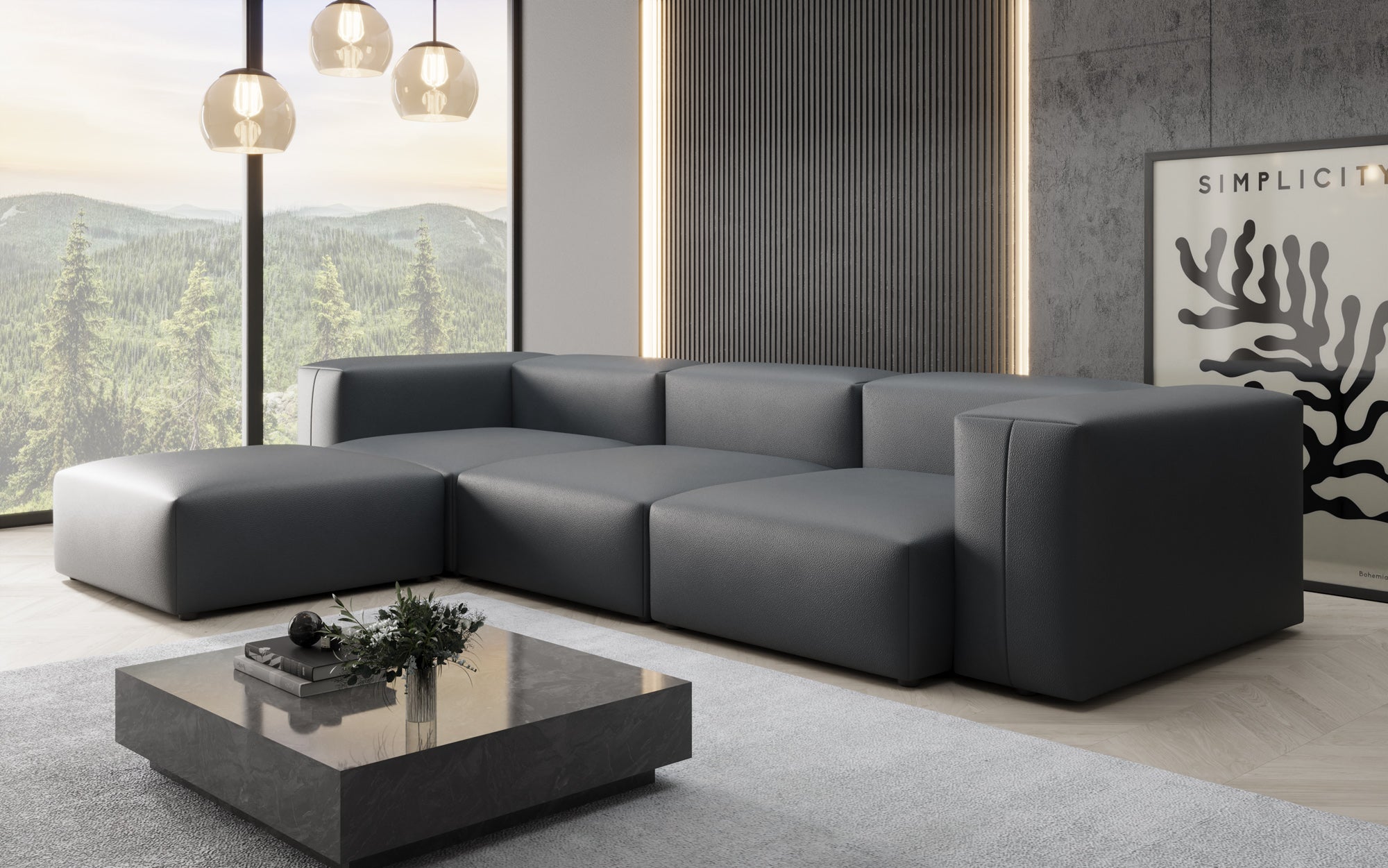 Designer L-bank Snug van echt leer