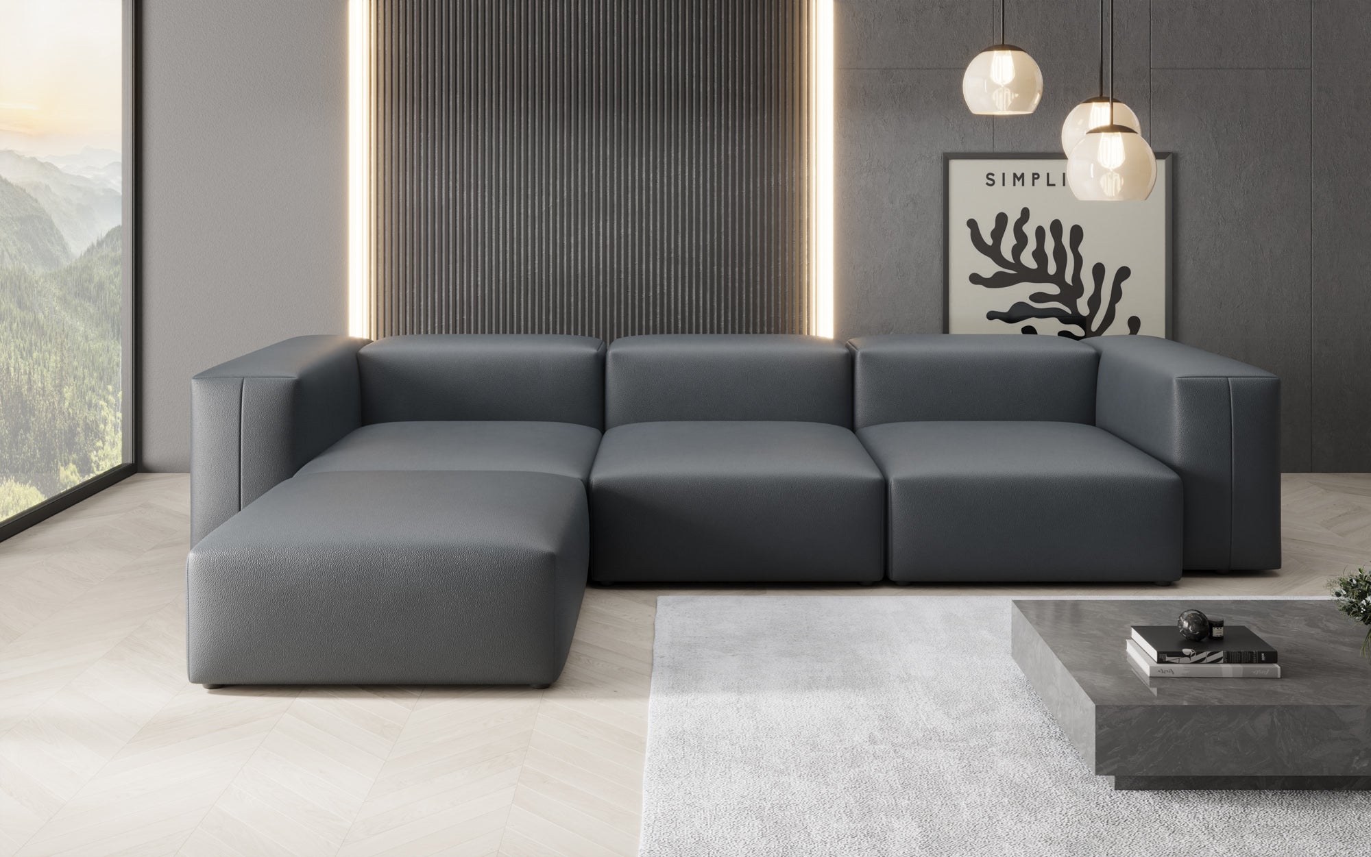 Designer L-bank Snug van echt leer