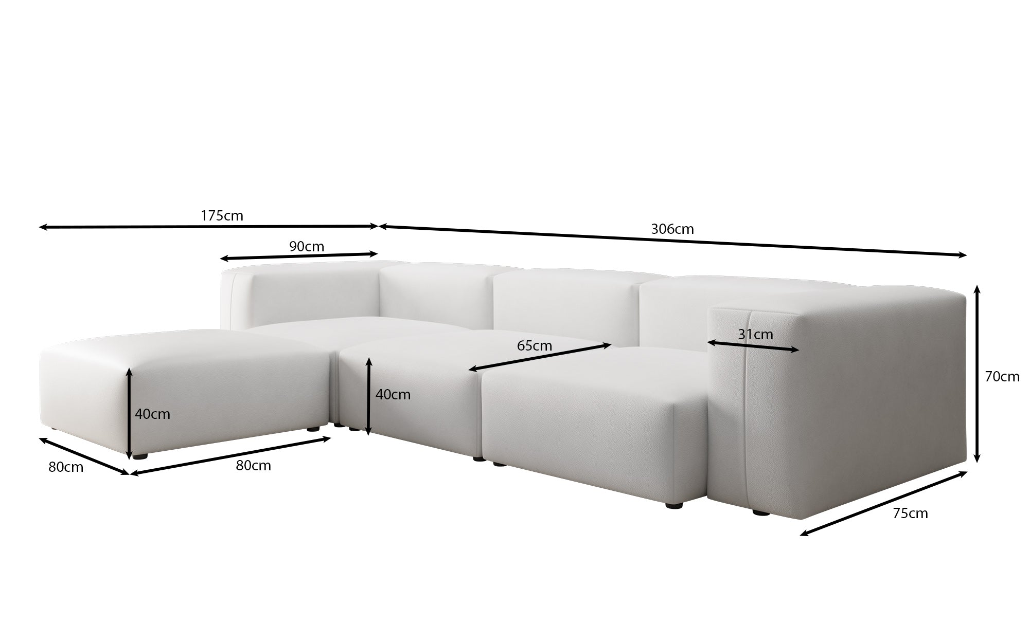 Designer L-bank Snug van echt leer