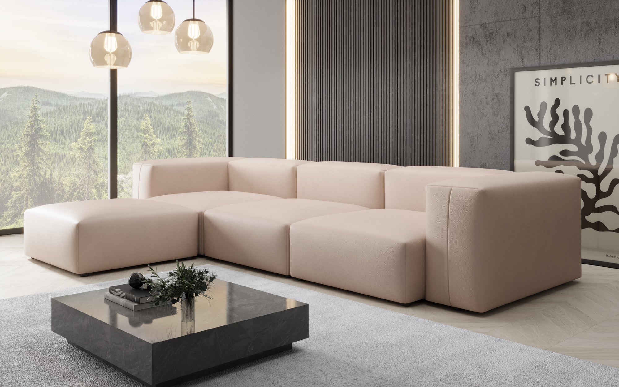 Designer L-bank Snug van echt leer