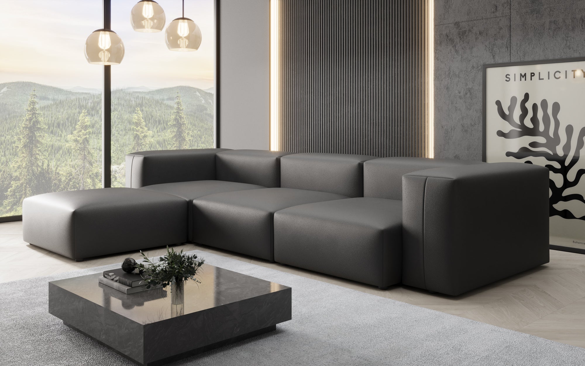 Designer L-bank Snug van echt leer