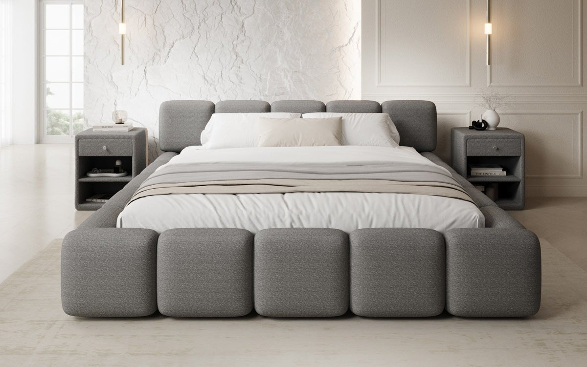 Designer gestoffeerd bed Giulia Bouclé met opbergruimte