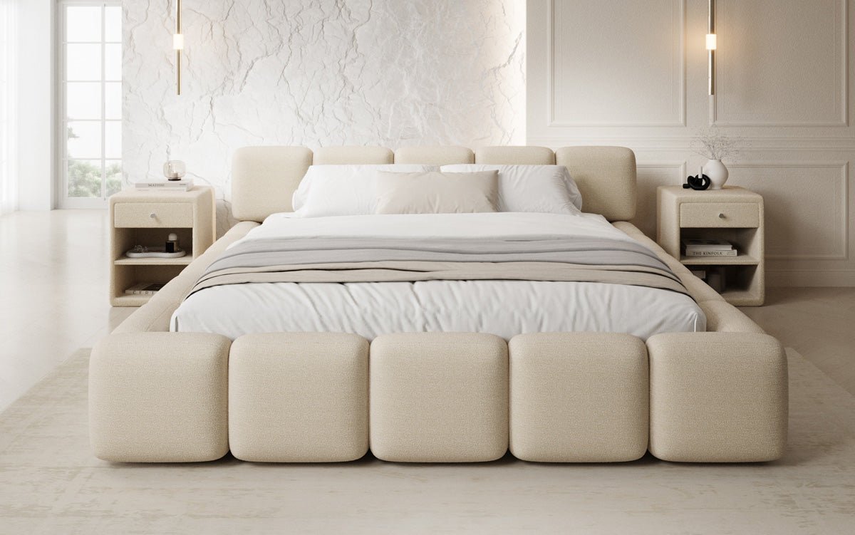 Designer gestoffeerd bed Giulia Bouclé met opbergruimte