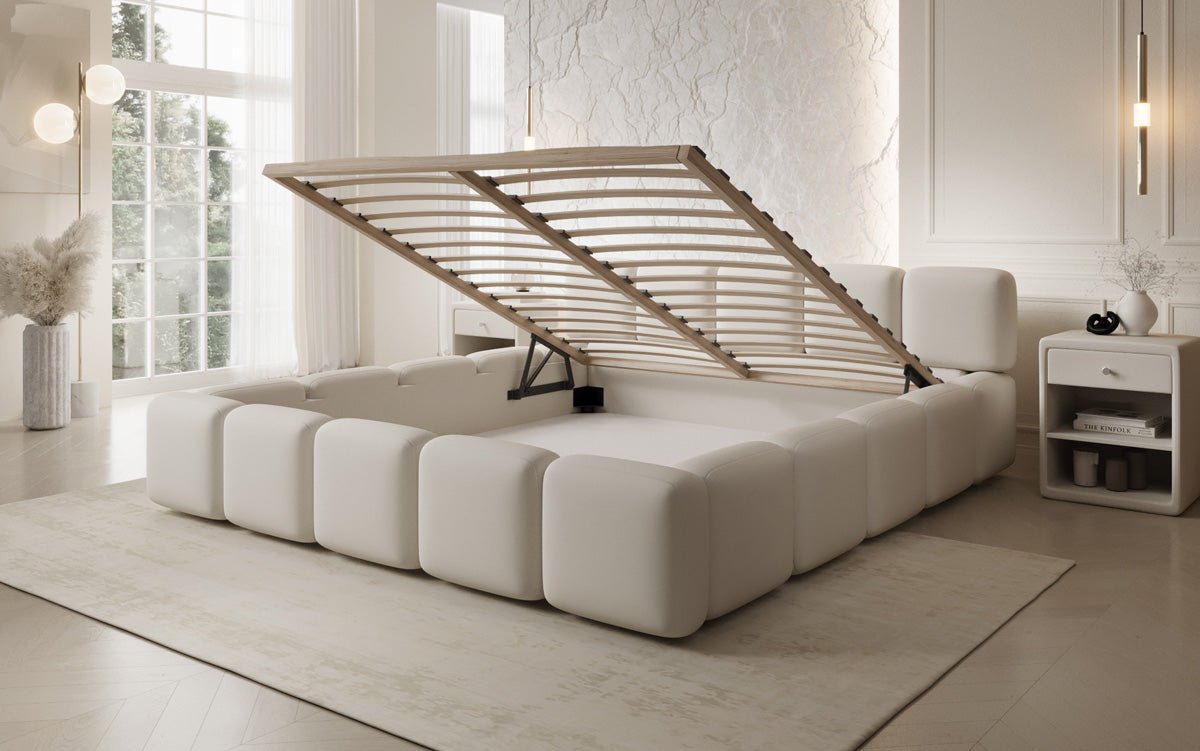 Designer gestoffeerd bed Giulia Bouclé met opbergruimte