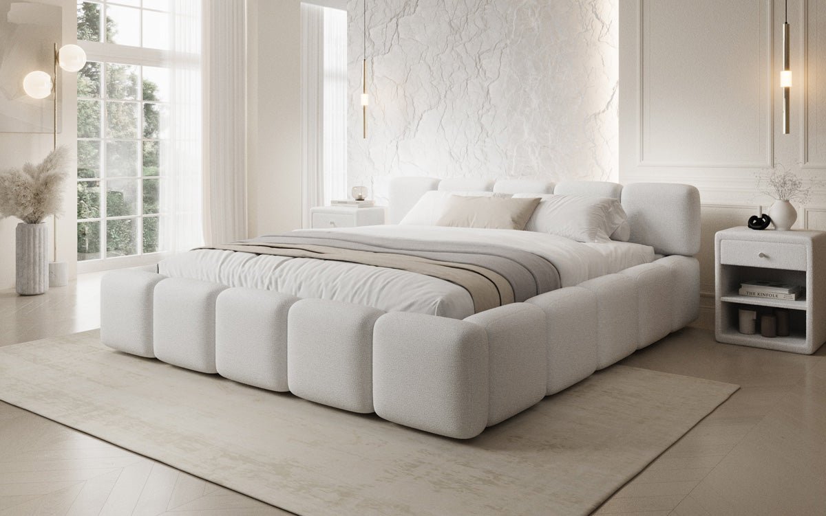 Designer gestoffeerd bed Giulia Bouclé met opbergruimte