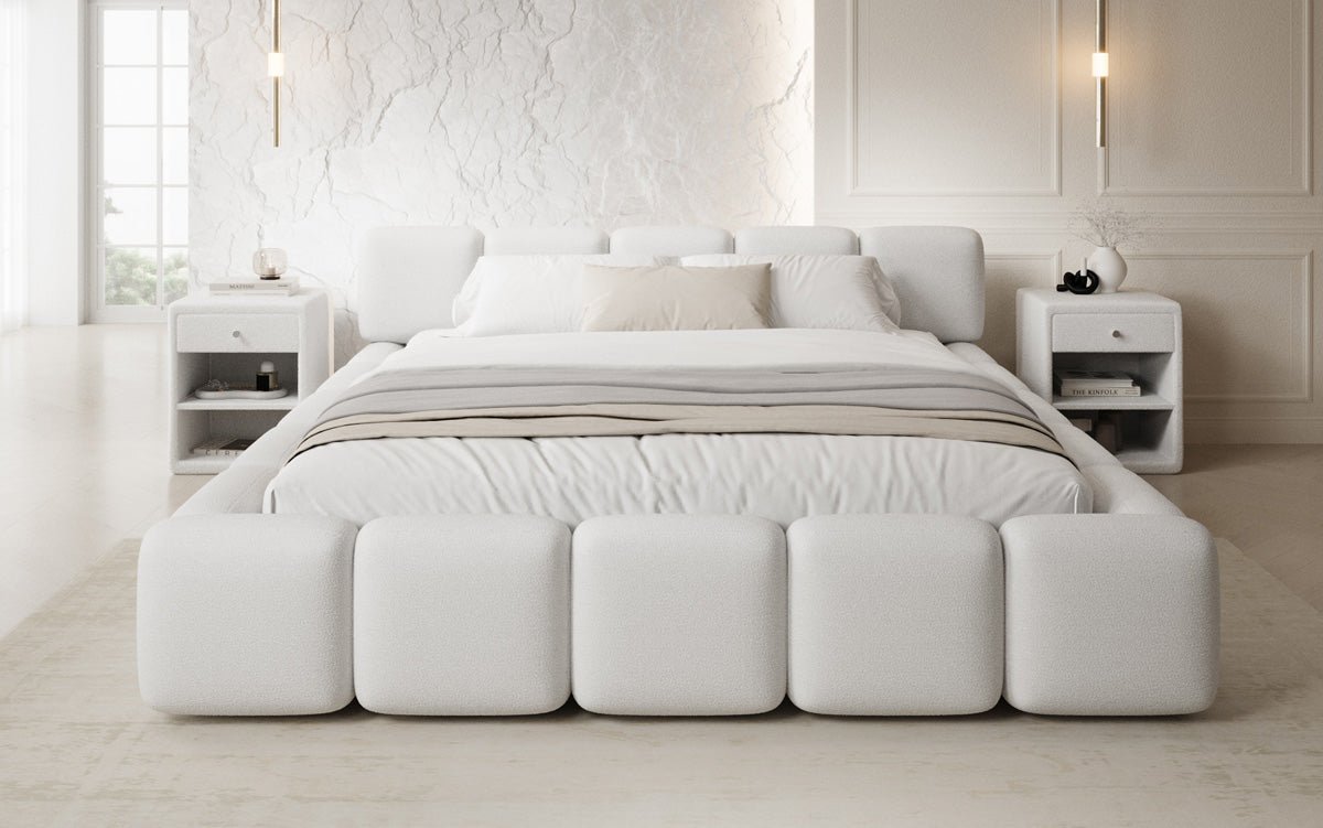 Designer gestoffeerd bed Giulia Bouclé met opbergruimte